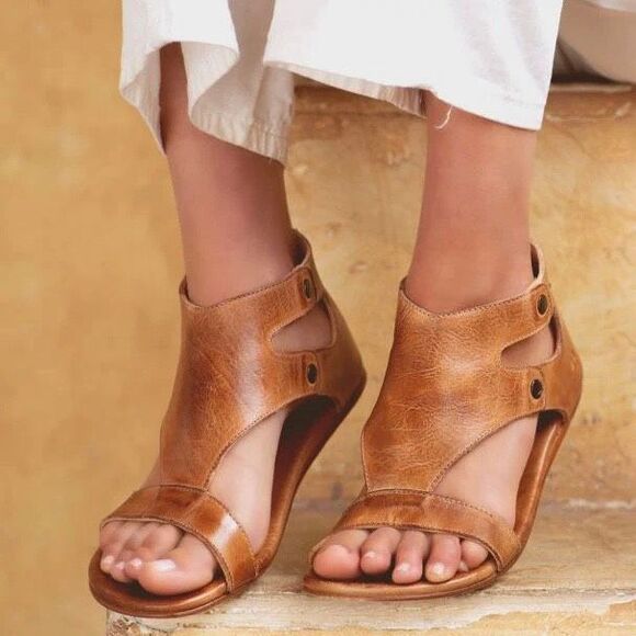 Bed Stu Soto Brown Tan Rustic Leather Sandal Flat Studded Distressed Gladiator 9 - Picture 14 of 14